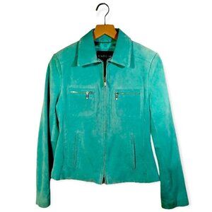 SAGUARO Vintage Tapered Teal Suede Leather Jacket Size S